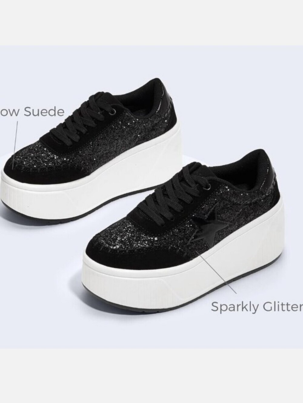 Lucky Step Black Glitter Platform Sneakers for Women - Picture 3 of 13